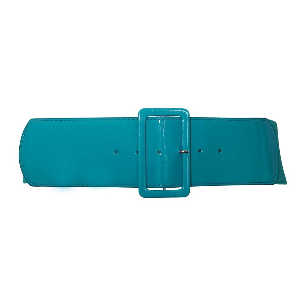 4566 Evogues Plus Size Wide Patent Leather Fashion Belt Teal- One